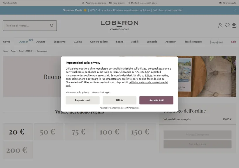 Schermata della pagina offerta di Loberon