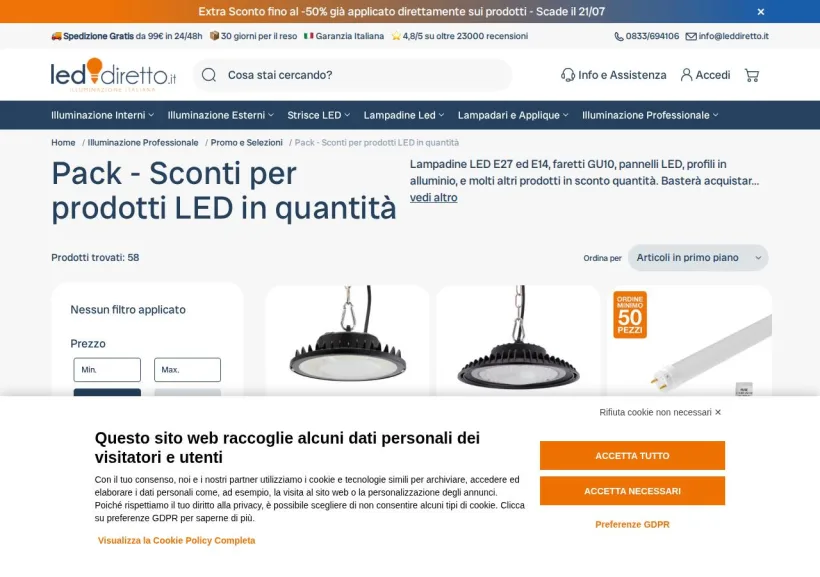Schermata della pagina offerta di LEDdiretto