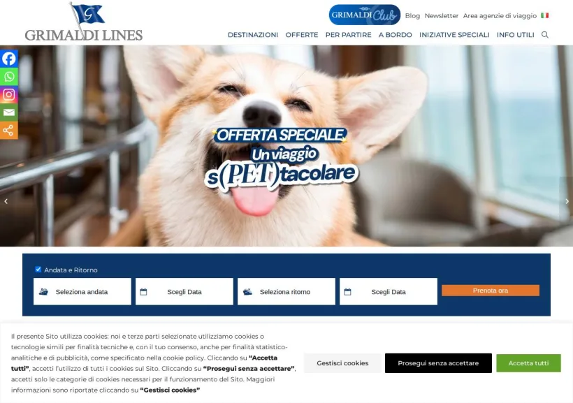 Schermata della pagina offerta di Grimaldi Lines