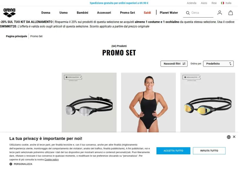 Schermata della pagina offerta di Arena Sport