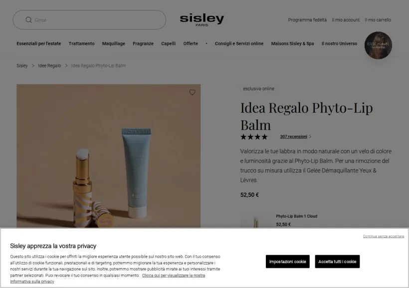 Schermata della pagina offerta di Sisley Paris