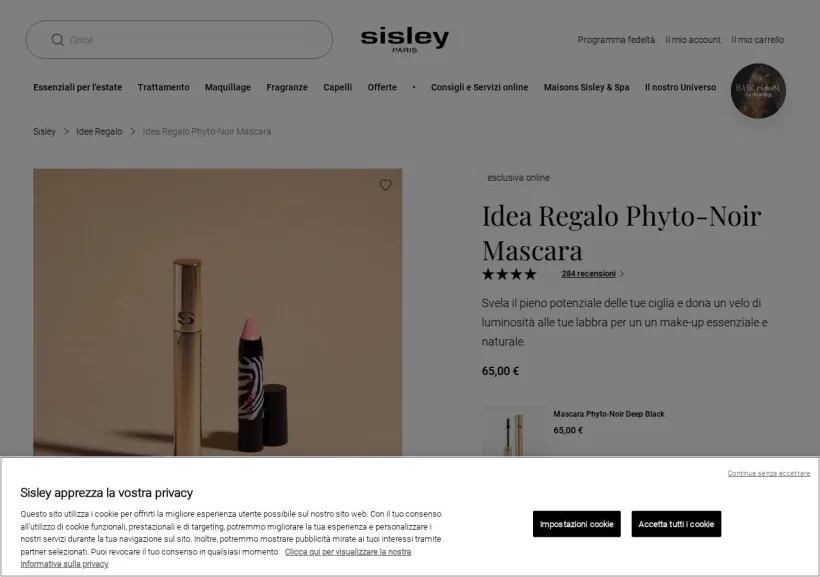 Schermata della pagina offerta di Sisley Paris