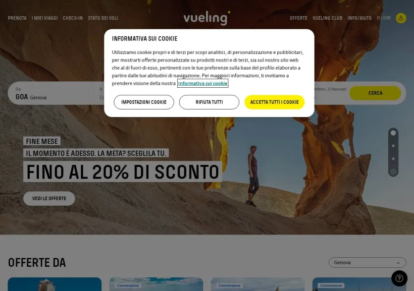 Schermata della pagina offerta di Vueling