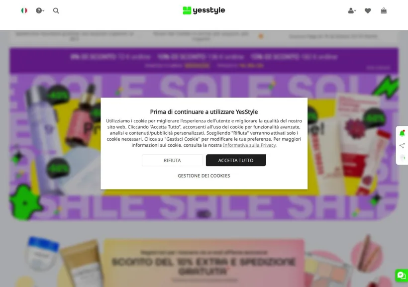 Schermata della pagina offerta di YesStyle