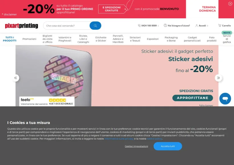Schermata della pagina offerta di Pixartprinting