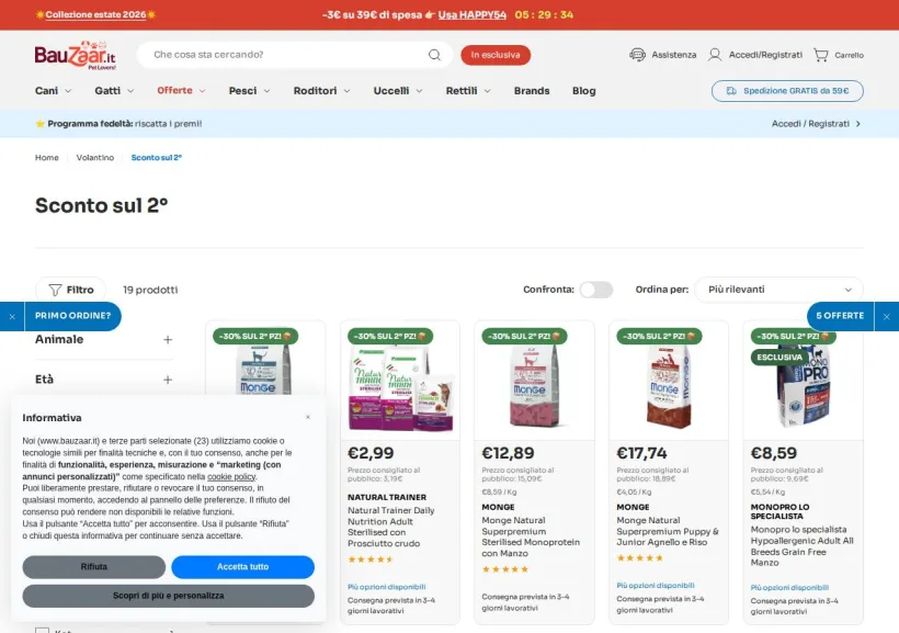 Schermata della pagina offerta di Bauzaar
