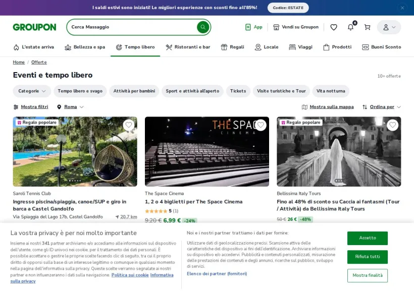 Schermata della pagina offerta di Groupon