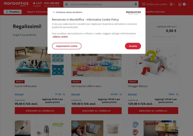Schermata della pagina offerta di Mondoffice
