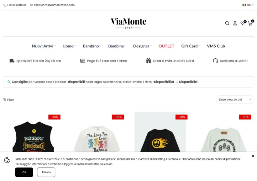 Schermata della pagina offerta di Via Monte Shop