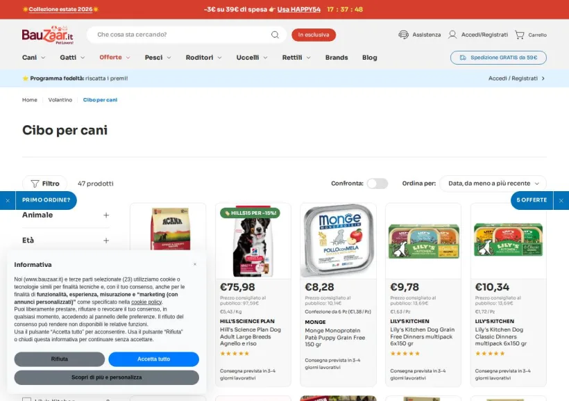 Schermata della pagina offerta di Bauzaar