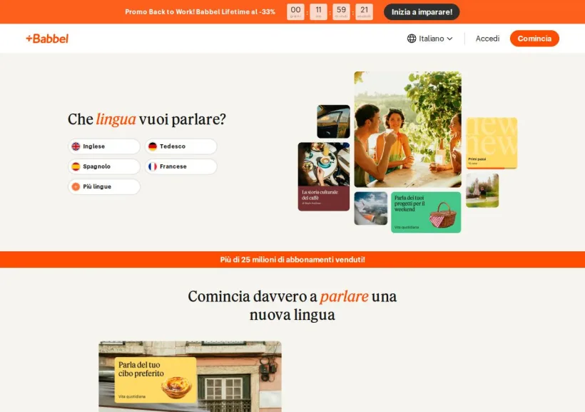 Schermata della pagina offerta di Babbel