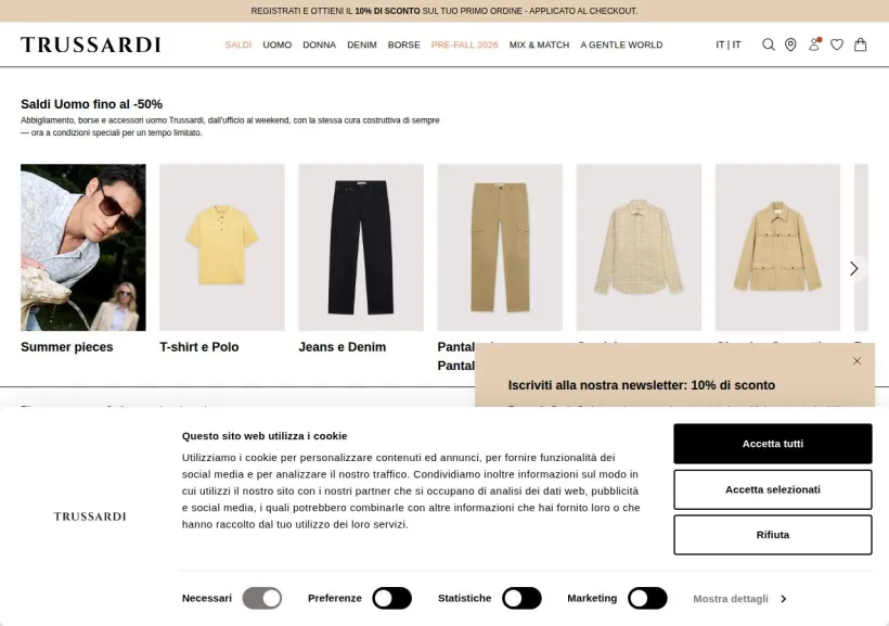 Schermata della pagina offerta di Trussardi