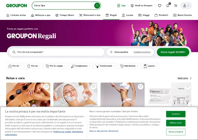 Schermata della pagina offerta di Groupon