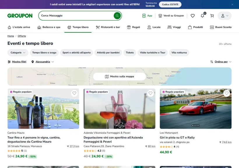 Schermata della pagina offerta di Groupon