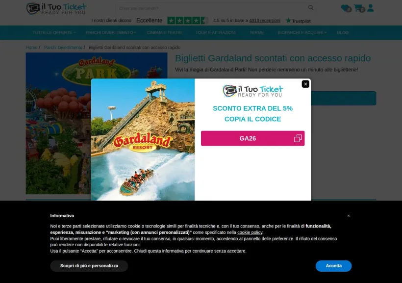 Schermata della pagina offerta di Iltuoticket