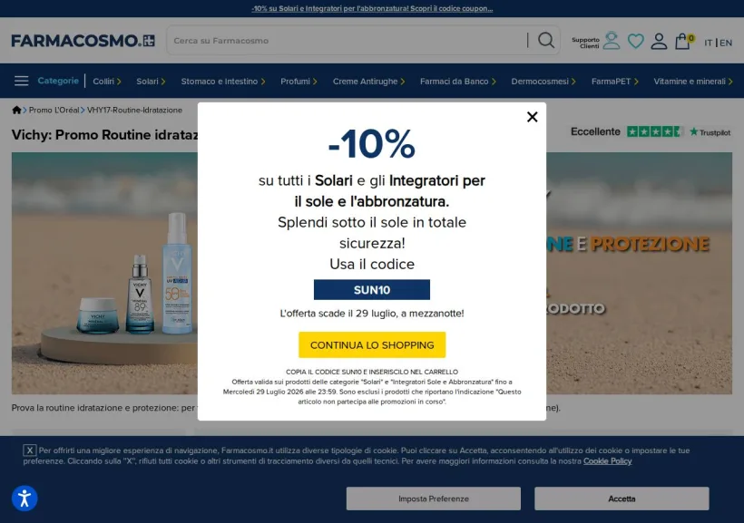Schermata della pagina offerta di Farmacosmo