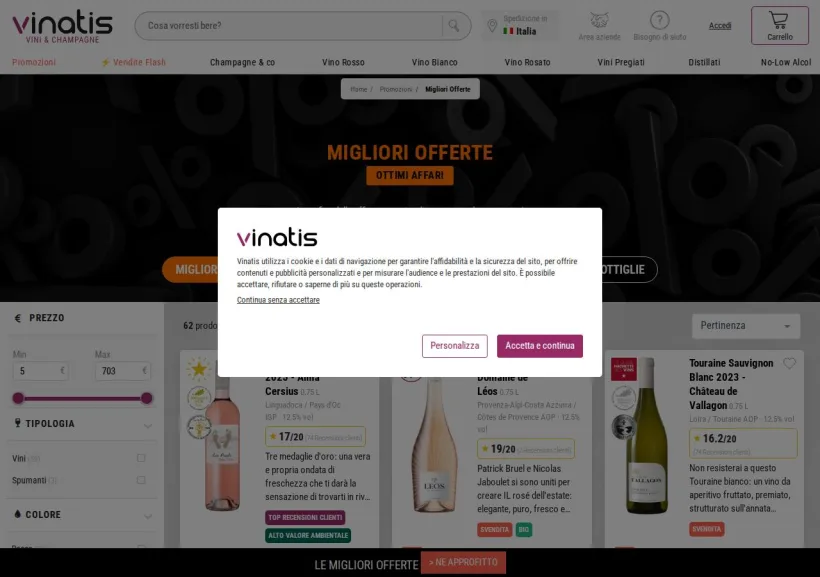 Schermata della pagina offerta di Vinatis
