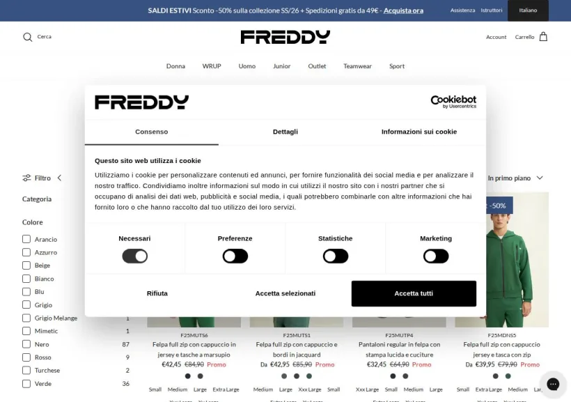 Schermata della pagina offerta di Freddy