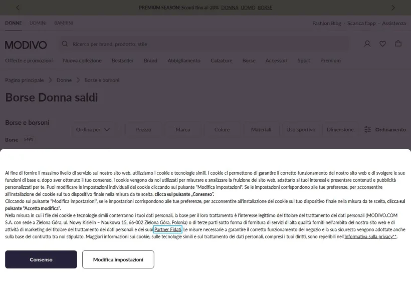 Schermata della pagina offerta di Modivo