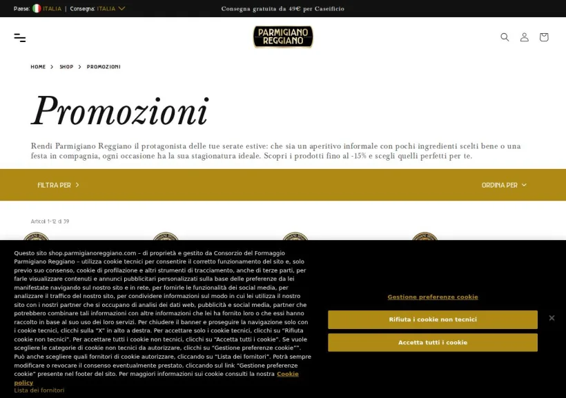 Schermata della pagina offerta di Parmigiano Reggiano