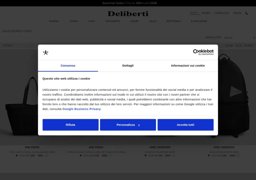Schermata della pagina offerta di Deliberti