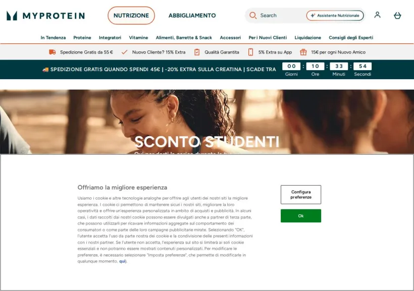 Schermata della pagina offerta di MyProtein