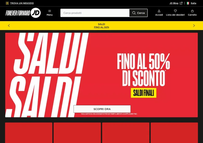 Schermata della pagina offerta di JD Sports