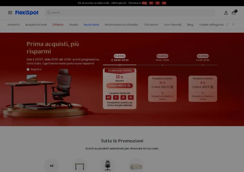 Schermata della pagina offerta di Flexispot