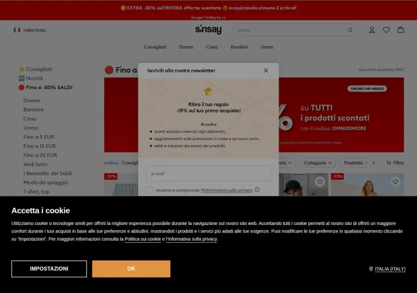 Schermata della pagina offerta di Sinsay