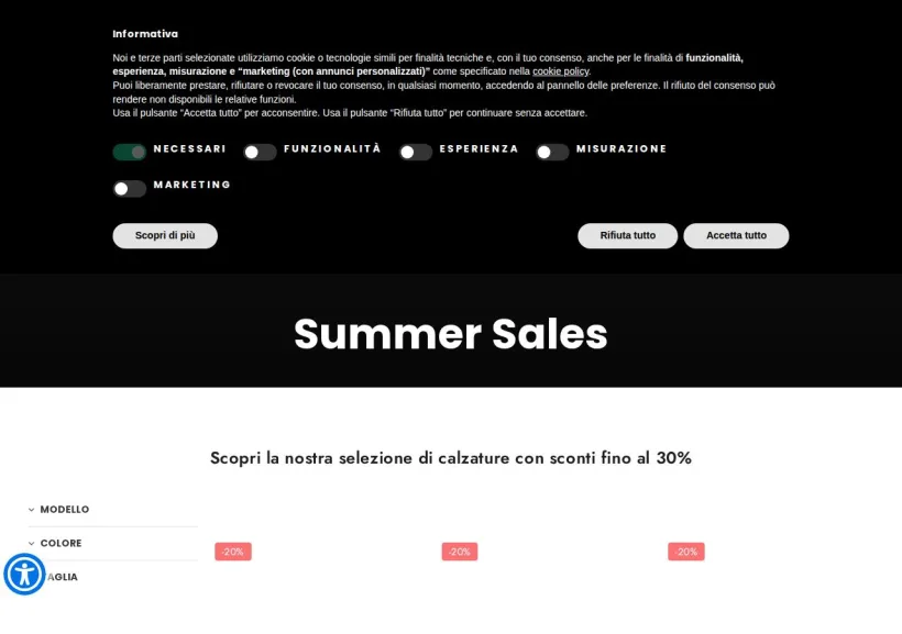 Schermata della pagina offerta di Harris Shoes