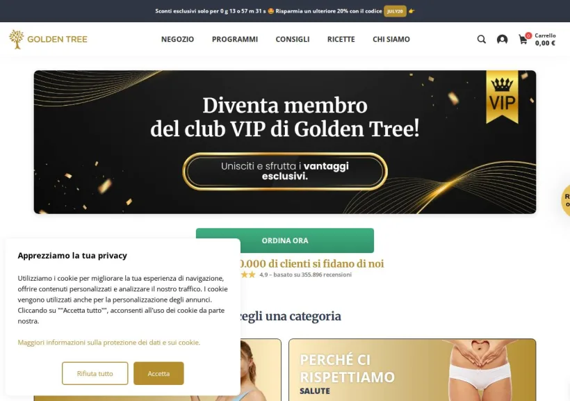 Schermata della pagina offerta di Golden Tree
