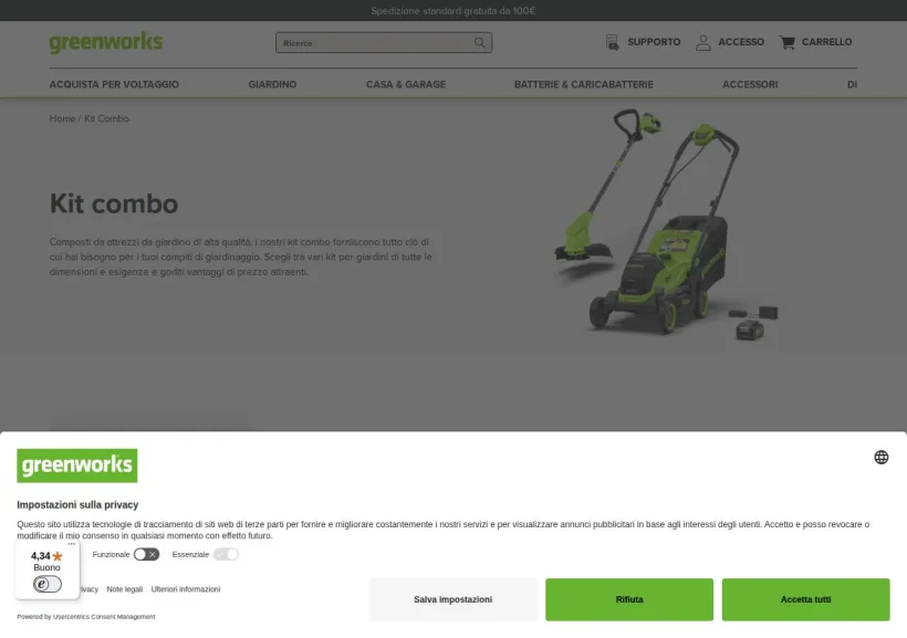 Schermata della pagina offerta di Greenworks