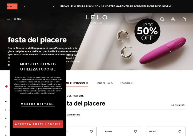 Schermata della pagina offerta di LELO