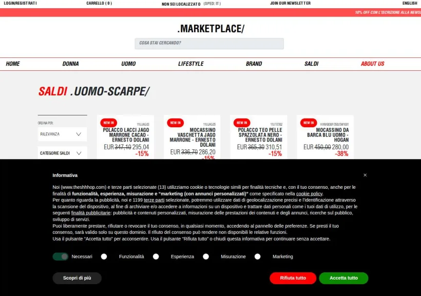 Schermata della pagina offerta di THESHHHOP