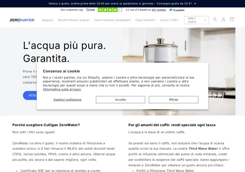 Schermata della pagina offerta di Zerowater