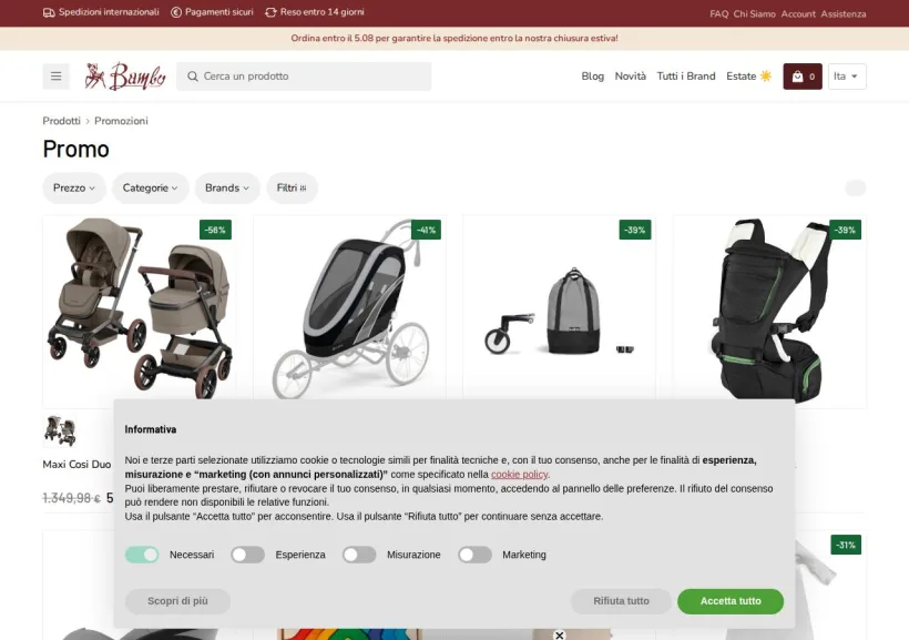 Schermata della pagina offerta di Bambystore