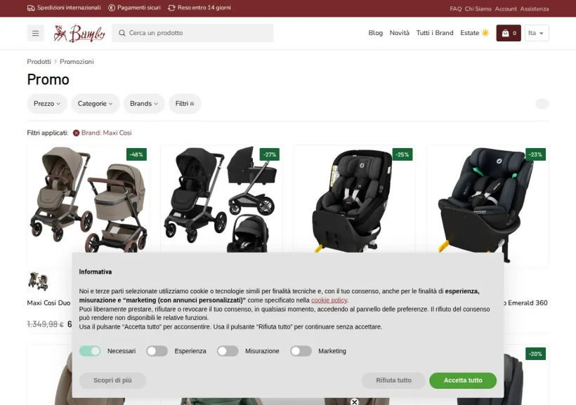 Schermata della pagina offerta di Bambystore
