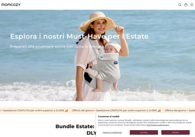 Schermata della pagina offerta di Momcozy