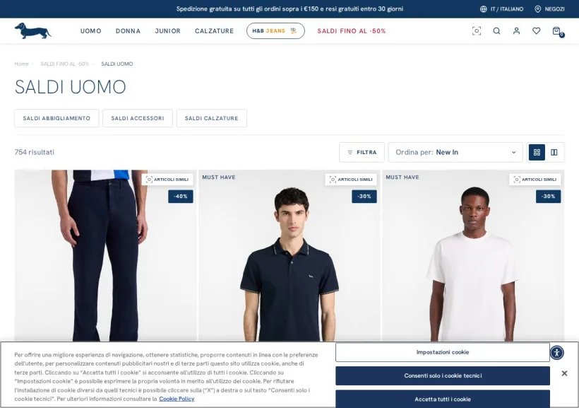 Schermata della pagina offerta di Harmont & Blaine