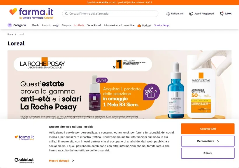 Schermata della pagina offerta di Antica Farmacia Orlandi