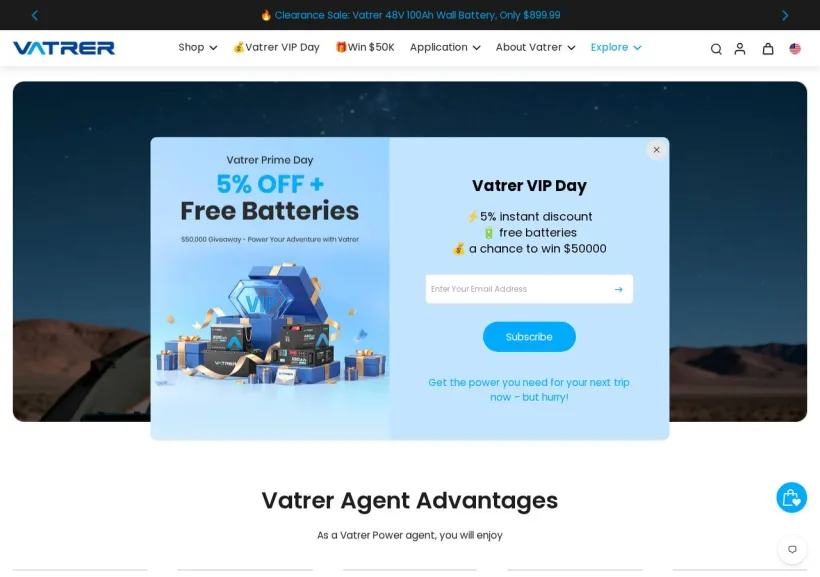Schermata della pagina offerta di Vatrer