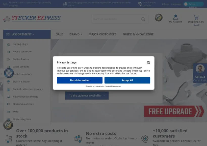 Schermata della pagina offerta di Stecker Express