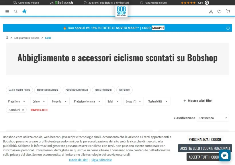 Schermata della pagina offerta di Bobshop