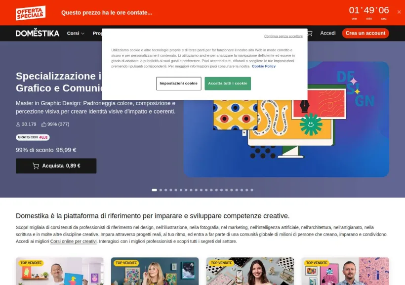 Schermata della pagina offerta di Domestika
