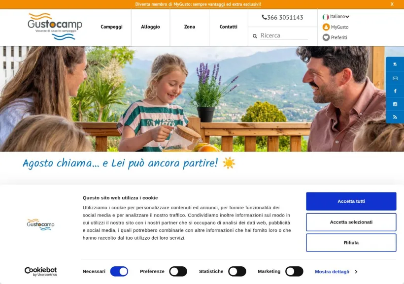 Schermata della pagina offerta di Gustocamp