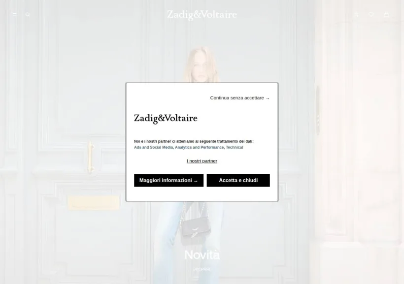 Schermata della pagina offerta di Zadig & Voltaire