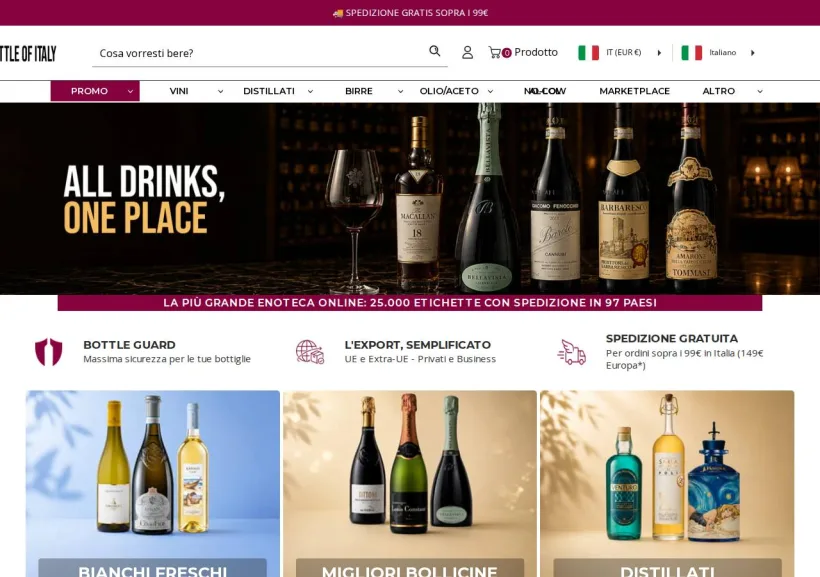 Schermata della pagina offerta di Bottle Of Italy