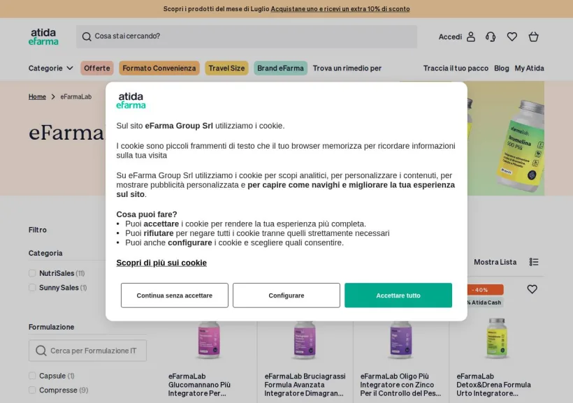 Schermata della pagina offerta di eFarma
