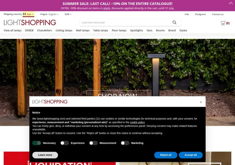 Schermata della pagina offerta di LightShopping