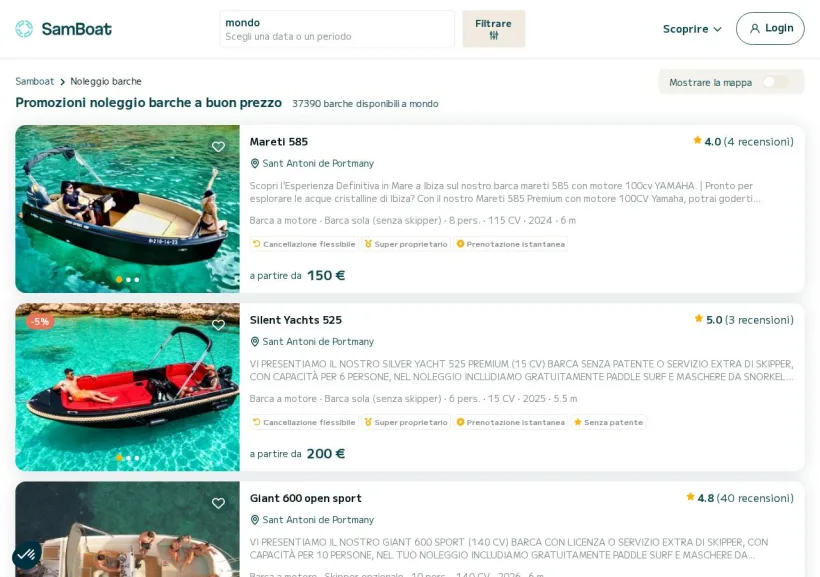 Schermata della pagina offerta di SamBoat